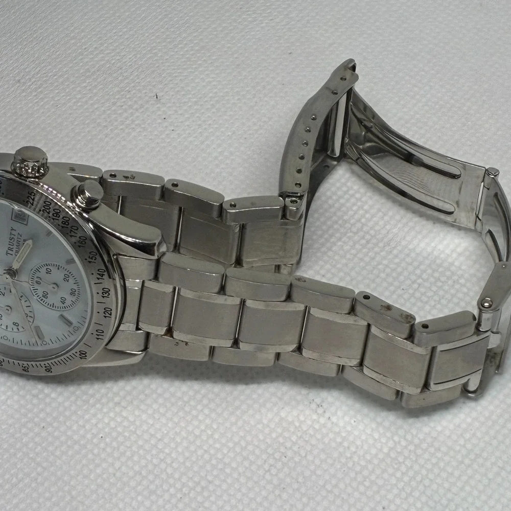 Men's Trusty by Cyma TR-101 White Dial Chronograph Date Quartz Watch 38mm